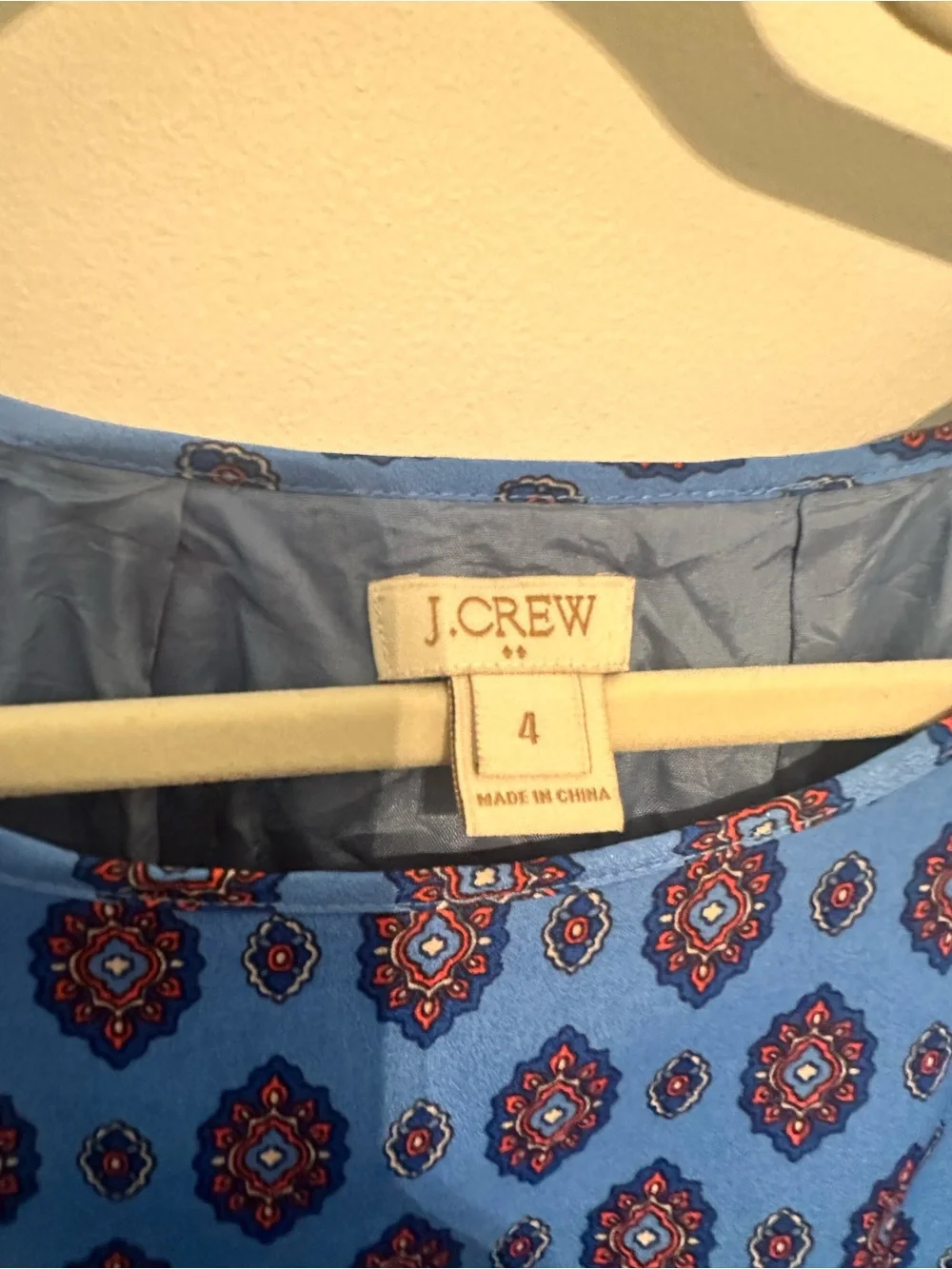 J Crew Blue Printed Long-Sleeve Elastic-Waist Dress size 4